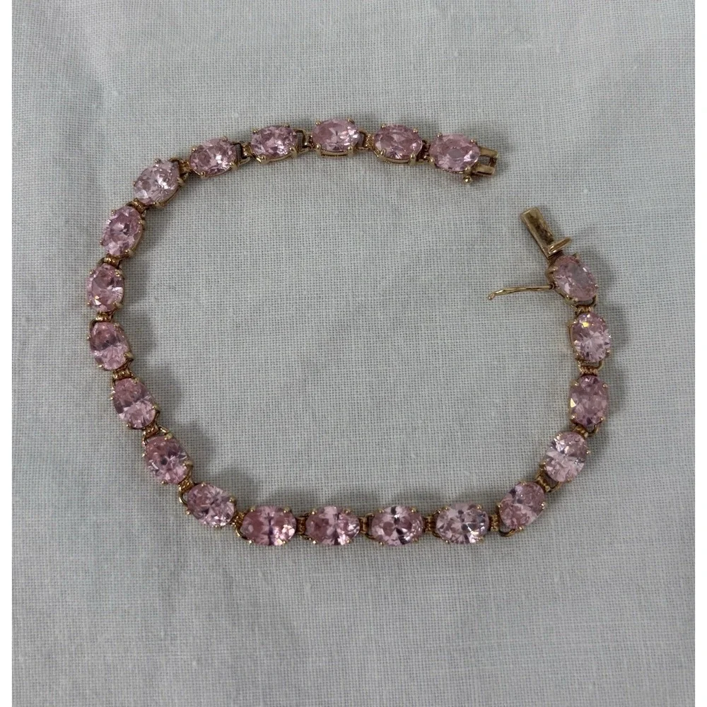 Vtg 70s/80s 10K Yellow Gold & Pink Sapphire Tennis Bracelet 12g Vibrant Cleaned